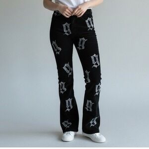 New Golden Denim Women Pants 30 Black Old English Gothic Y2K Flared Corduroy